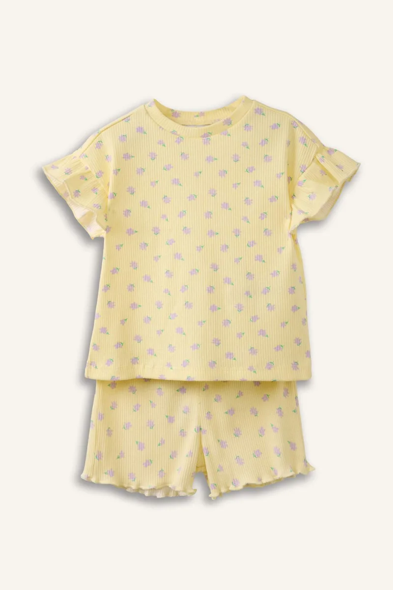 DeFacto Baby Girl 2 piece Regular Fit Crew Neck T-shirt and Shorts Set