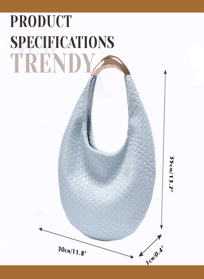 PHILOMENA Women's Braided Leather Hobo Bag, Handmade Woven Top Handle Shoulder Handbag Lightweight & Stylish Underarm Purse (Blue) - Image 3