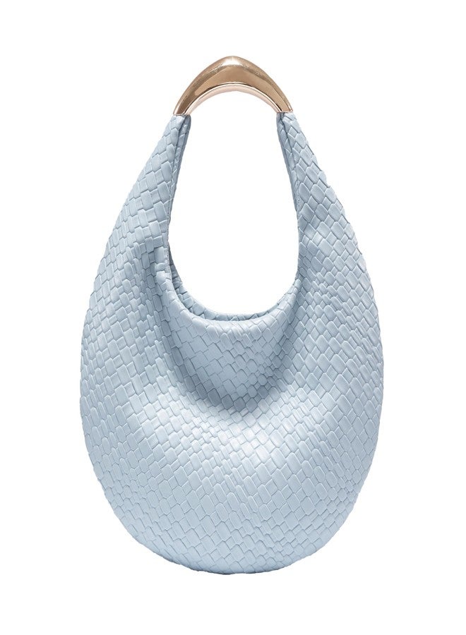 PHILOMENA Women's Braided Leather Hobo Bag, Handmade Woven Top Handle Shoulder Handbag Lightweight & Stylish Underarm Purse (Blue) - Image 1