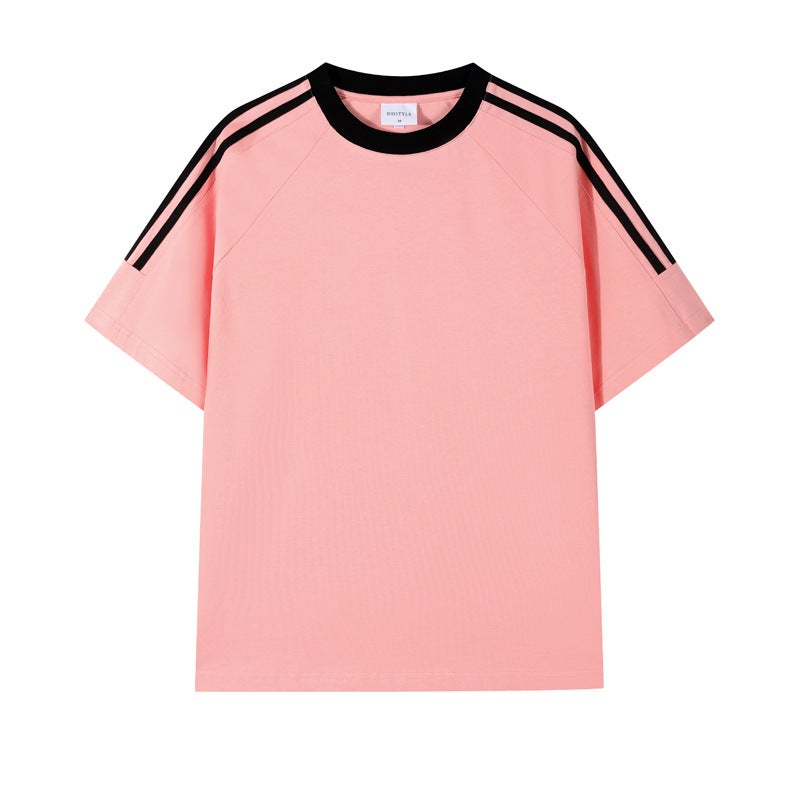 2024 new American cotton 250g double yarn three-bar shoulder short sleeve T-shirt mens fashion casual sports jacket Lotus root starch sesame black 