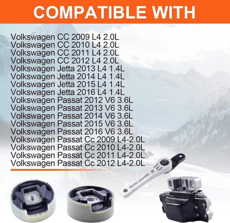TeukRiGa Engine Motor Mount Set for Volkswagen CC, Jetta, and Passat (2006-2016) - Image 2