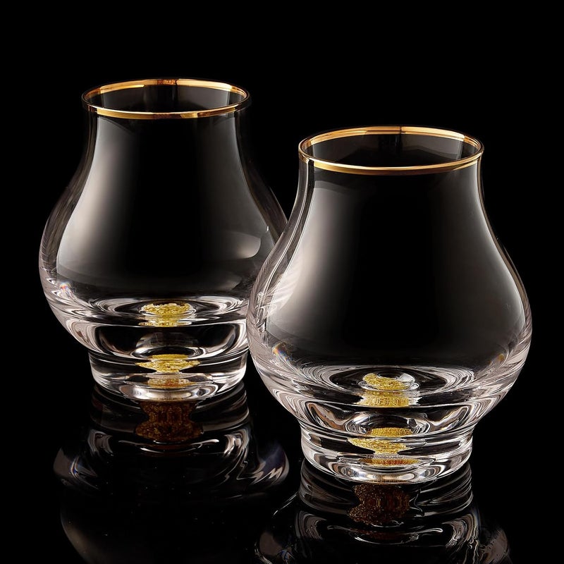 DUJUST 【2025 New Design】‌ Elegant Curvaceous Snifter Glasses Set of 2 (7oz), Crystal Whiskey Glass with 24K Gold Leaf Flakes, ONE OF A KIND, Luxury Glass for Brandy/Bourbon/Tequila, BPA-Free&Lead-Free - Image 1
