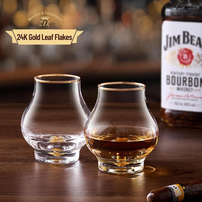 DUJUST 【2025 New Design】‌ Elegant Curvaceous Snifter Glasses Set of 2 (7oz), Crystal Whiskey Glass with 24K Gold Leaf Flakes, ONE OF A KIND, Luxury Glass for Brandy/Bourbon/Tequila, BPA-Free&Lead-Free - Image 2