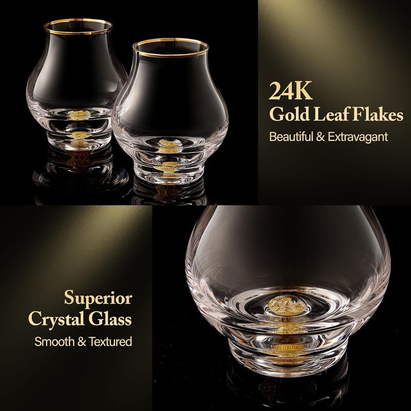 DUJUST 【2025 New Design】‌ Elegant Curvaceous Snifter Glasses Set of 2 (7oz), Crystal Whiskey Glass with 24K Gold Leaf Flakes, ONE OF A KIND, Luxury Glass for Brandy/Bourbon/Tequila, BPA-Free&Lead-Free - Image 3