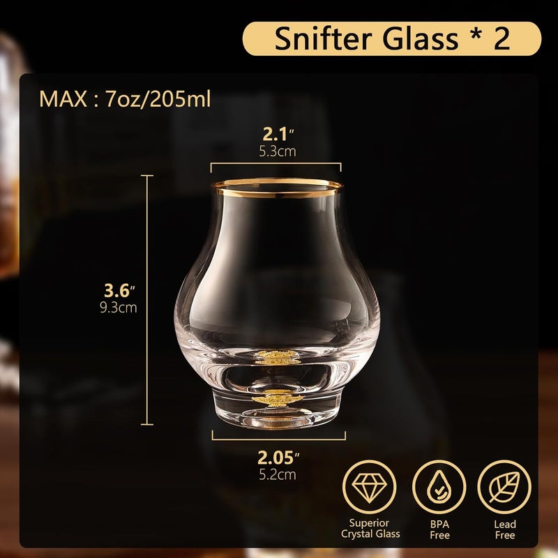 DUJUST 【2025 New Design】‌ Elegant Curvaceous Snifter Glasses Set of 2 (7oz), Crystal Whiskey Glass with 24K Gold Leaf Flakes, ONE OF A KIND, Luxury Glass for Brandy/Bourbon/Tequila, BPA-Free&Lead-Free - Image 5