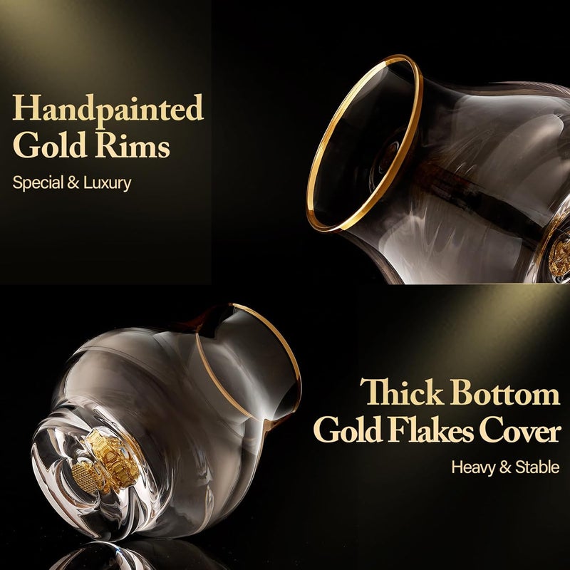 DUJUST 【2025 New Design】‌ Elegant Curvaceous Snifter Glasses Set of 2 (7oz), Crystal Whiskey Glass with 24K Gold Leaf Flakes, ONE OF A KIND, Luxury Glass for Brandy/Bourbon/Tequila, BPA-Free&Lead-Free - Image 4