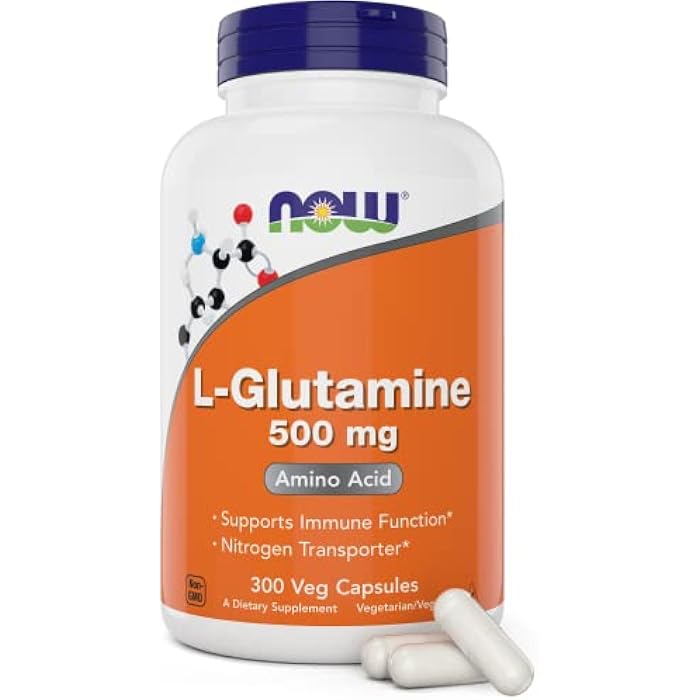 Now L-Glutamine 500mg 300 Veg Capsules - Non-GMO Supplement - Vegan Lglutamine Caps - Image 1