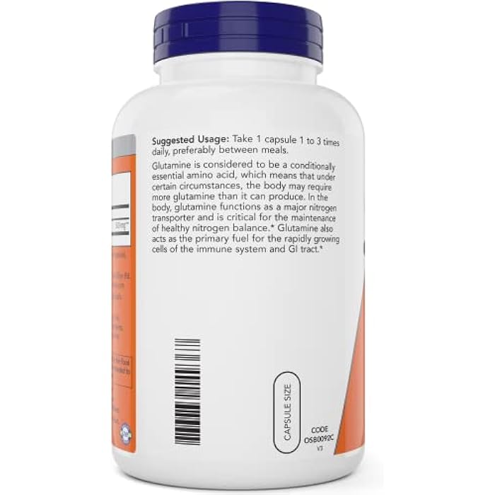 Now L-Glutamine 500mg 300 Veg Capsules - Non-GMO Supplement - Vegan Lglutamine Caps - Image 3
