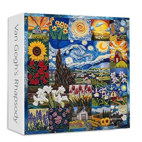 PICKFORU Van Goghs Rhapsody Puzzles for Adults 1000 Pieces Starry Night Flower Art Jigsaw Puzzles Oil Painting Theme as Home Decor - Image 1