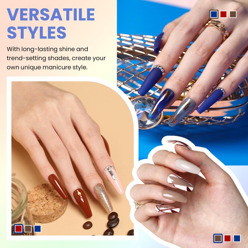 VANREESA 24 Pcs Gel Nail Polish Set, 21 Colors Gel Polish with Base Coat Glossy & Matte Top Coat Pink Red Yellow Orange Green Brown Blue Purple Gel Polish Kit Nail Kit Gifts for Women Girls - Image 3