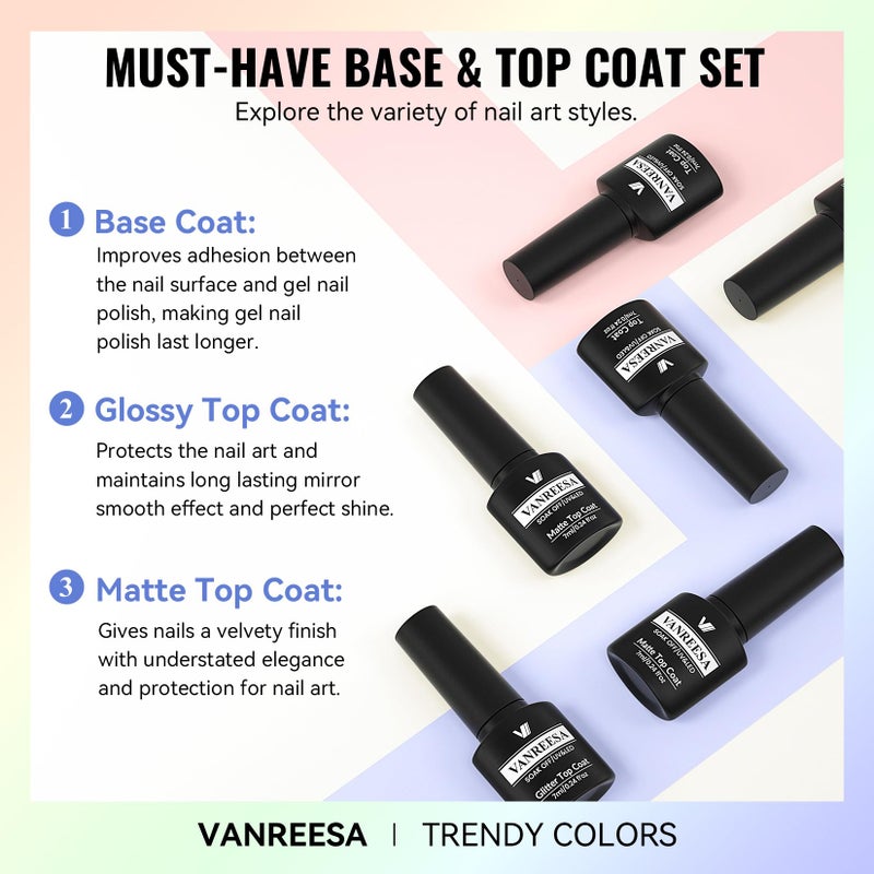 VANREESA 24 Pcs Gel Nail Polish Set, 21 Colors Gel Polish with Base Coat Glossy & Matte Top Coat Pink Red Yellow Orange Green Brown Blue Purple Gel Polish Kit Nail Kit Gifts for Women Girls - Image 5