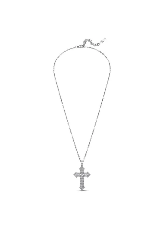 POLICE Stoneset Silver Cross P Logo Pendant Necklace For MenPEAGN0036501