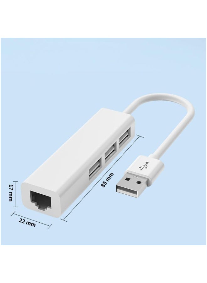 USB A to 3 x USB A and RJ45 Ethernet LAN Adapter Hub Cable Mac USB-A Network for Laptop, PC, MacBook - Image 2