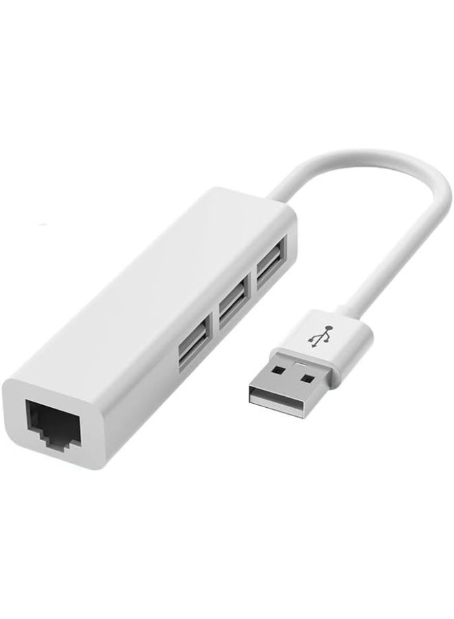 USB A to 3 x USB A and RJ45 Ethernet LAN Adapter Hub Cable Mac USB-A Network for Laptop, PC, MacBook - Image 1