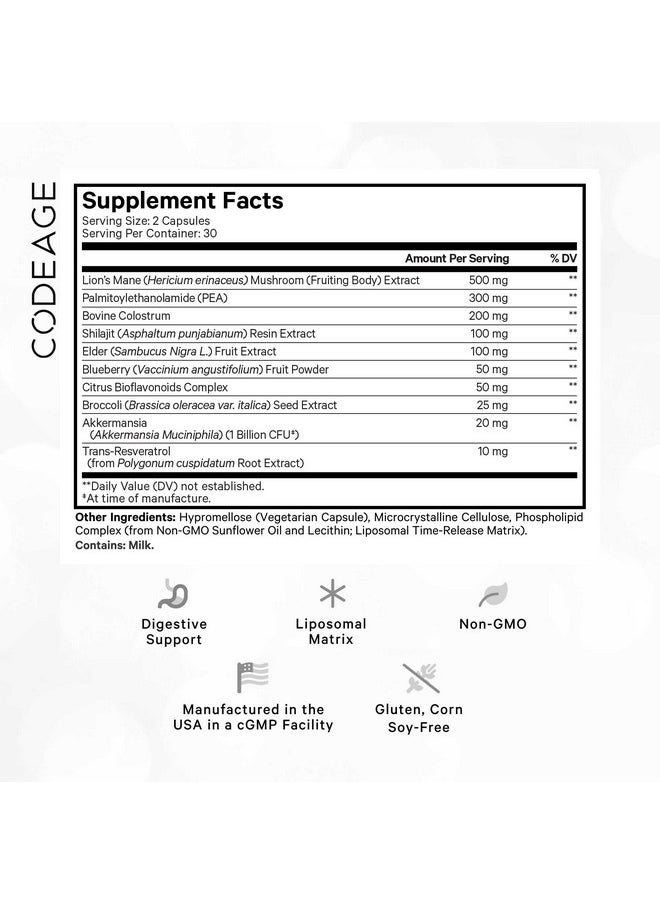 Codeage Codeage GLP-Harmony Companion+ Supplement - GLP-1 Agonist Support - Lion's Mane, Pea, Colostrum, Shilajit, Akkermansia, Elder, Citrus Bioflavonoids, Broccoli, Resveratrol - Non-GMO - 60 Capsules  - Image 2