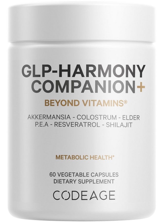 Codeage Codeage GLP-Harmony Companion+ Supplement - GLP-1 Agonist Support - Lion's Mane, Pea, Colostrum, Shilajit, Akkermansia, Elder, Citrus Bioflavonoids, Broccoli, Resveratrol - Non-GMO - 60 Capsules  - Image 1