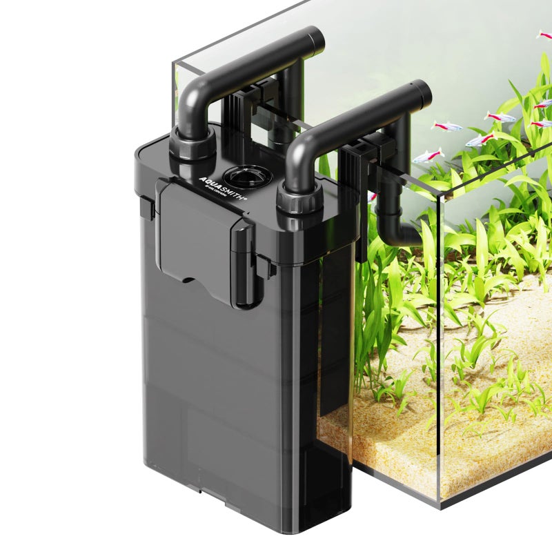 AQUASMITH Hang on Back Aquarium Filter,Ultra-Quiet Small Canister Filter,4-Stage Filtration,Bottom Anti-Dry Burn Motor,Extra-Large Filter Media Basket Suitable - Image 1