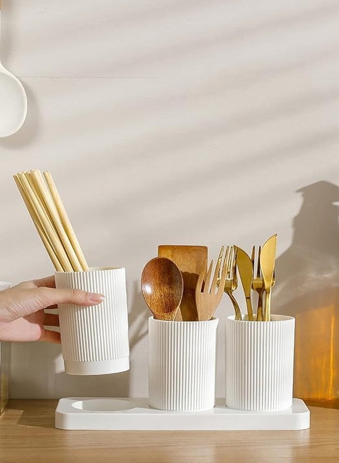 Whimsical Multipurpose Utensil Holder with 3 Cups & Base Stand – Plastic Cutlery, Chopstick & Kitchen Tool Organizer – Countertop Storage Rack for Kitchen, Dining & Makeup Brushes - Image 5