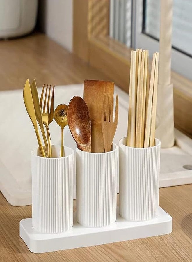 Whimsical Multipurpose Utensil Holder with 3 Cups & Base Stand – Plastic Cutlery, Chopstick & Kitchen Tool Organizer – Countertop Storage Rack for Kitchen, Dining & Makeup Brushes - Image 2
