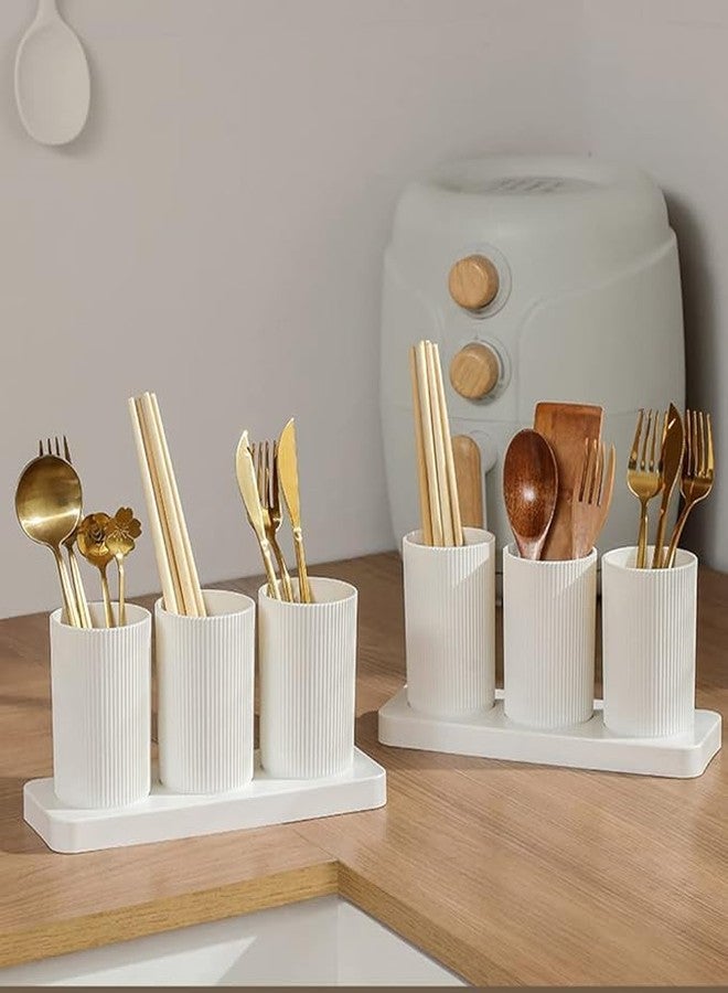 Whimsical Multipurpose Utensil Holder with 3 Cups & Base Stand – Plastic Cutlery, Chopstick & Kitchen Tool Organizer – Countertop Storage Rack for Kitchen, Dining & Makeup Brushes - Image 3