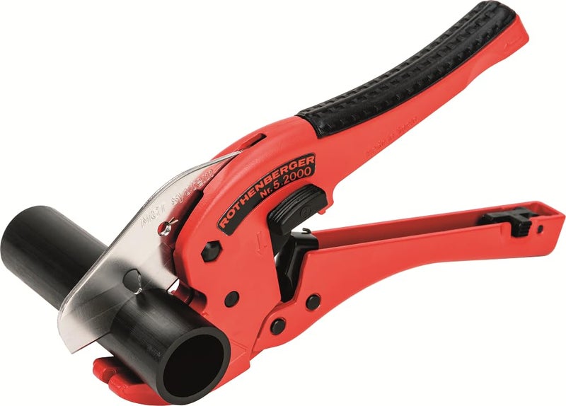 Rothenberger Rocut TC 42 Professional Plastic Pipe Shears with Stainless Steel Blade, Rubberized Handle, Transport Lock - Ideal for Plastic Pipes - 0-42 MM Cutting Range - 52000 - Image 1