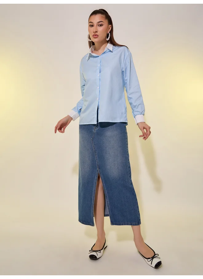 Take Two Take Two Striped Contrasted Spread Collar Oversized Shirt