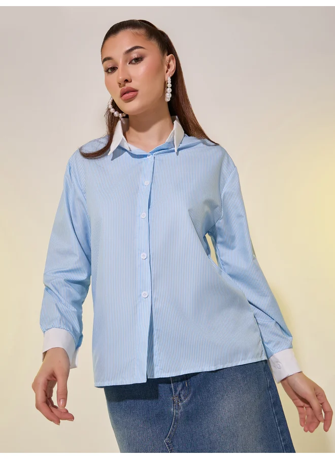 Take Two Take Two Striped Contrasted Spread Collar Oversized Shirt