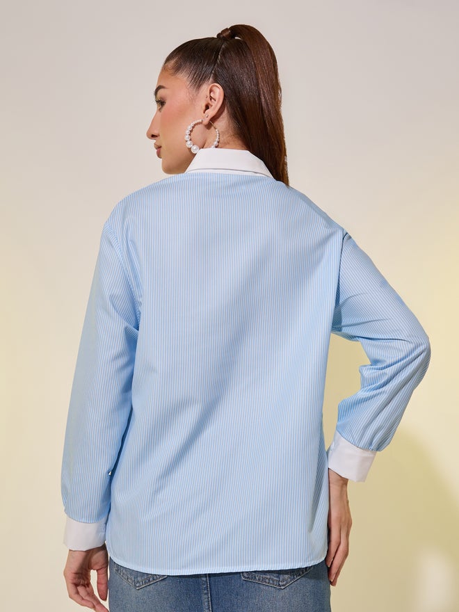 Take Two Take Two Striped Contrasted Spread Collar Oversized Shirt  - Image 4