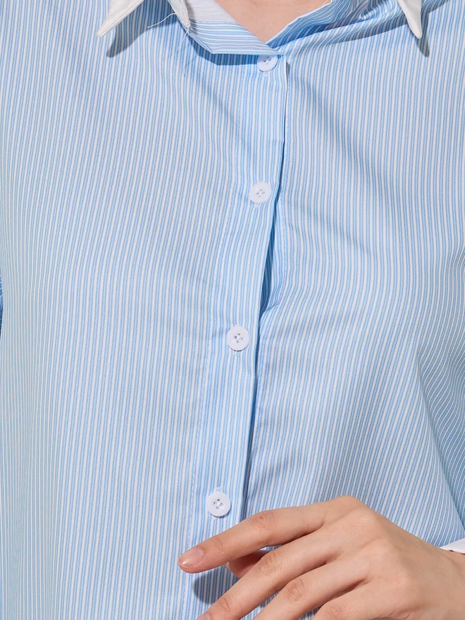 Take Two Take Two Striped Contrasted Spread Collar Oversized Shirt