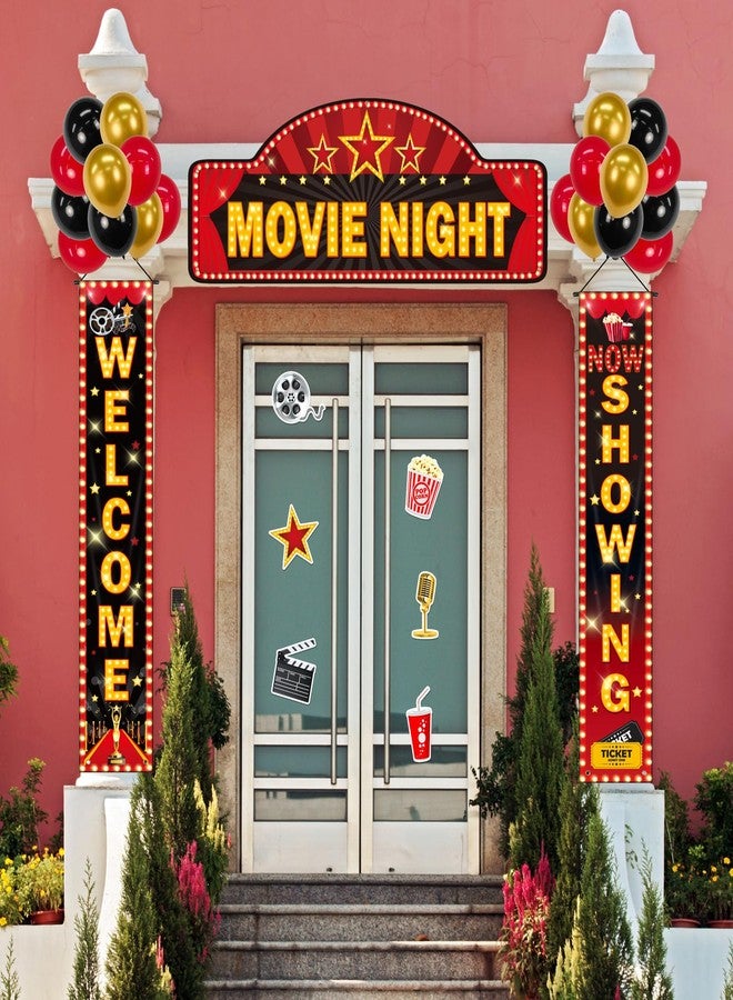 Freesdai Movie Night Party Decorations Set- 3pcs Red Home Theater Porch Sign Banner with 24 Balloons, 6 Props for Birthday Supplies, Door Backdrop - Image 5