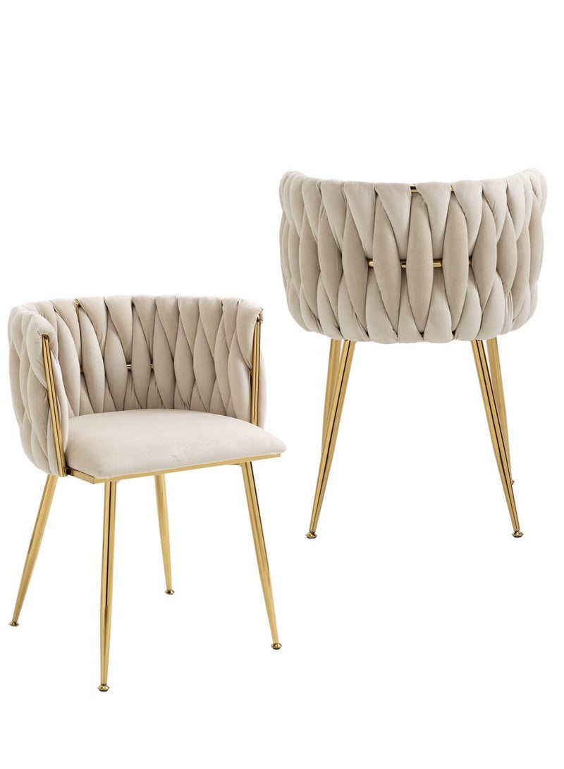 Wooden Twist Wooden Twist Woven Back Dining Chair with Metal Legs - Ideal for Cafe, Restaurant, and Home Décor (Beige)  - Image 2
