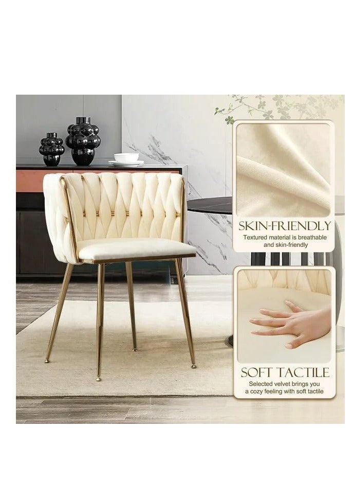 Wooden Twist Wooden Twist Woven Back Dining Chair with Metal Legs - Ideal for Cafe, Restaurant, and Home Décor (Beige)  - Image 3