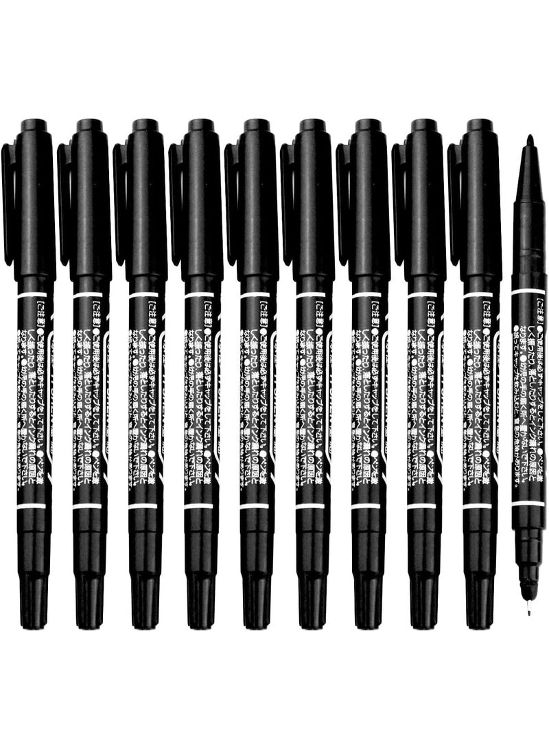 MOMENT Permanent Markers, Double-Sided Dual Tip Black Marker Pens, Pack of 10, for Writing, Labeling, Office, School & Home Use - Image 1