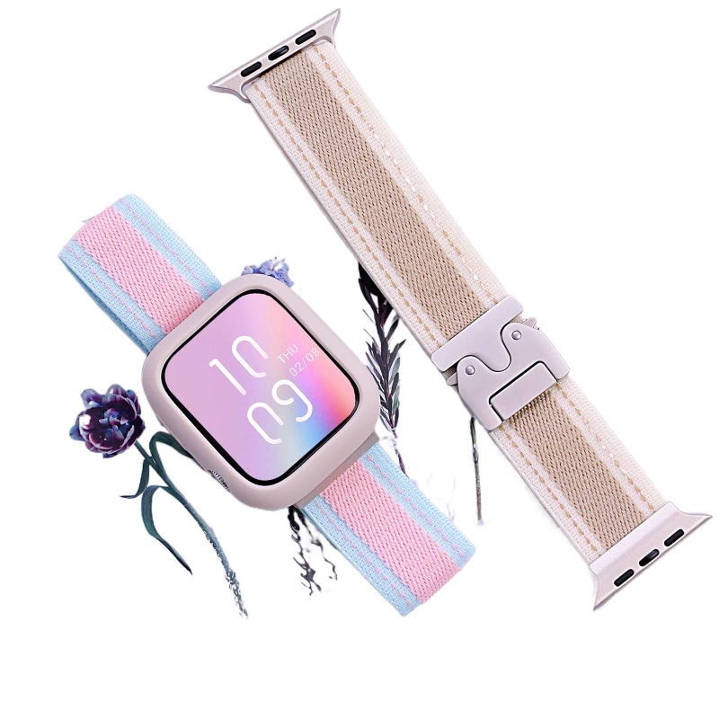 AD سوار ساعة ذكية سوار نايلون حلقي متوافق مع Apple Watch بملاءمة قابلة للتعديل وحزام بديل للاستخدام اليومي باللون أحمر قابل للتعديل باللون الأحمر - Image 4