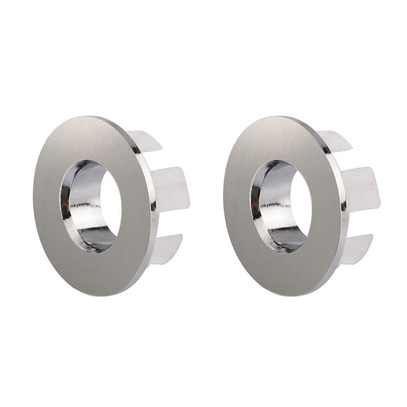 Homevacious Brushed Nickel Sink Basin Trim Overflow Cover Brass Insert in Hole Round Caps Pack of 2