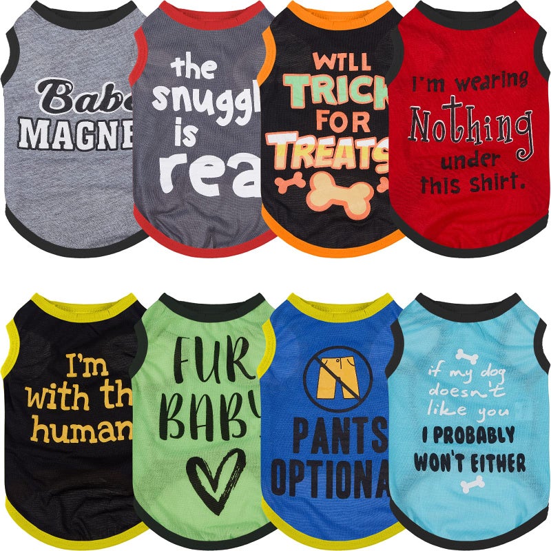 Saintrygo 8 Pieces Dog Shirts Pet Printed Clothes with Funny Letters Summer Pet T Shirts Cool Puppy Breathable Dog Outfit Soft Sweatshirt Cats(Classic Pattern,X- Small) - Image 1