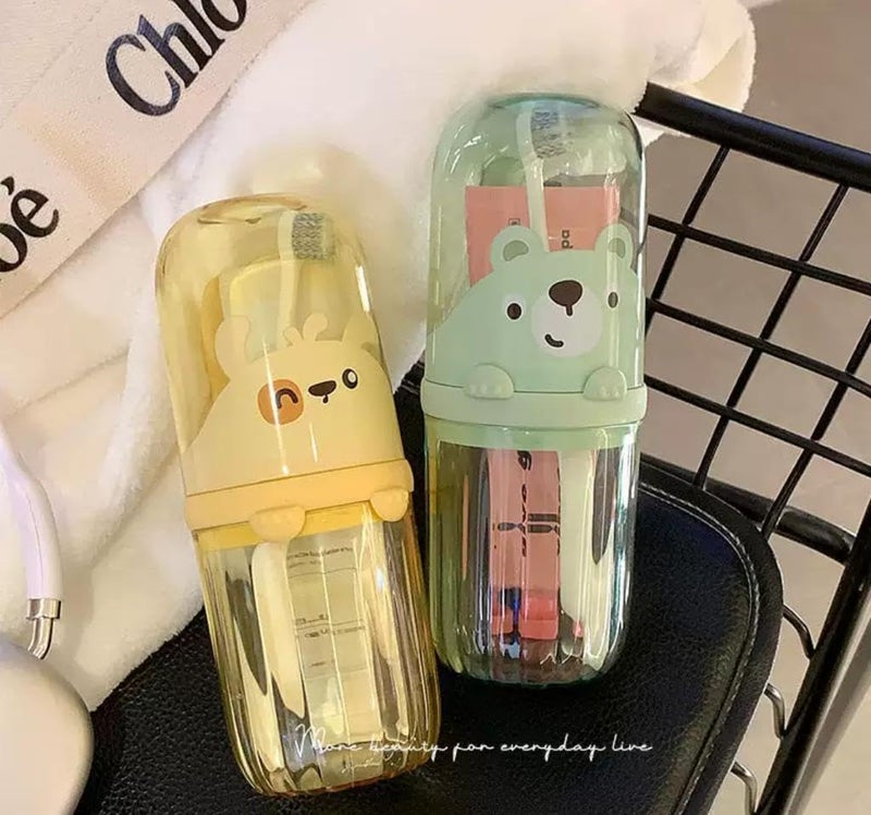 TYAGY Portable Toothbrush Holder with Cup, Panda Design, Plastic Storage Box, Multicolor, Pack of 1 Pcs - Image 4