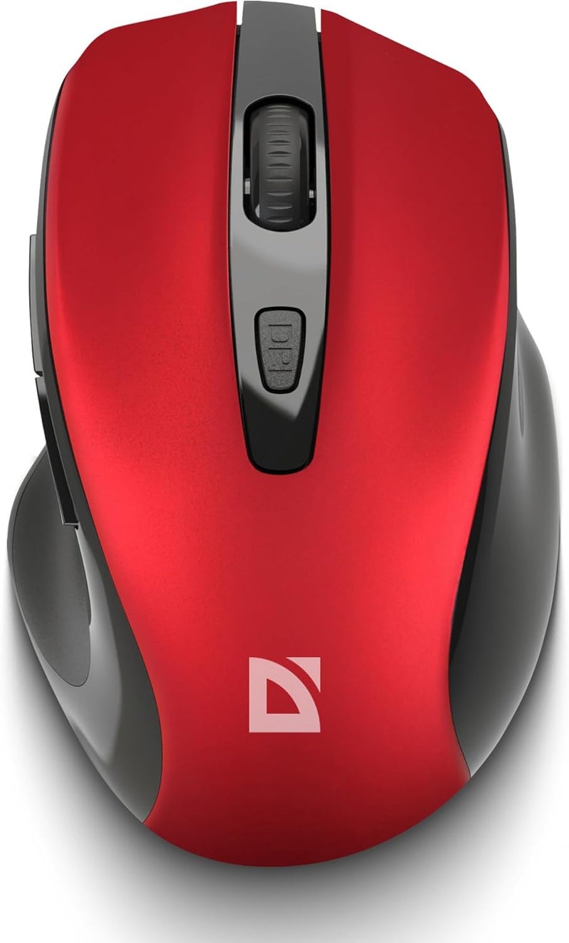 Defender Prime MB-053 Wireless Optical Mouse, Ergonomic Silent Click Office Mouse with PixArt Sensor & 6 Buttons (Red) - Image 1