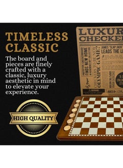 Regal Games Luxury Checkers Board Game Classic Tabletop Game Set Solid Natural Pine Game Board Interlocking Wood Checkers Builtin Storage Grooves Fun For Families Kids Parties Ages 8+  - Image 4