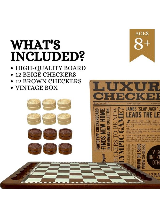 Regal Games Luxury Checkers Board Game Classic Tabletop Game Set Solid Natural Pine Game Board Interlocking Wood Checkers Builtin Storage Grooves Fun For Families Kids Parties Ages 8+ - Image 5