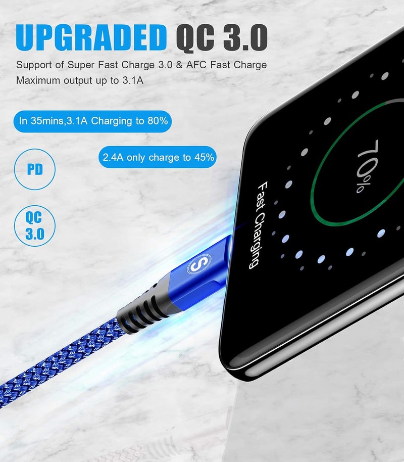 sweguard Type C Cable [2-Pack,2M], Nylon Braided Fast Charging USB-C Cord for iPhone 17 16 15 Pro Max,Galaxy S25 S24 S23 S22 S21 S20 S10 A54 A53 A52 A15 Pixel 9 8 LG Moto - Image 2