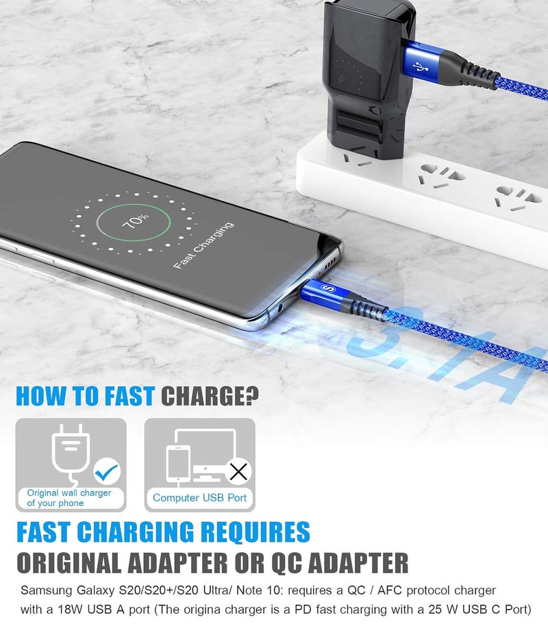 sweguard Type C Cable [2-Pack,2M], Nylon Braided Fast Charging USB-C Cord for iPhone 17 16 15 Pro Max,Galaxy S25 S24 S23 S22 S21 S20 S10 A54 A53 A52 A15 Pixel 9 8 LG Moto - Image 3