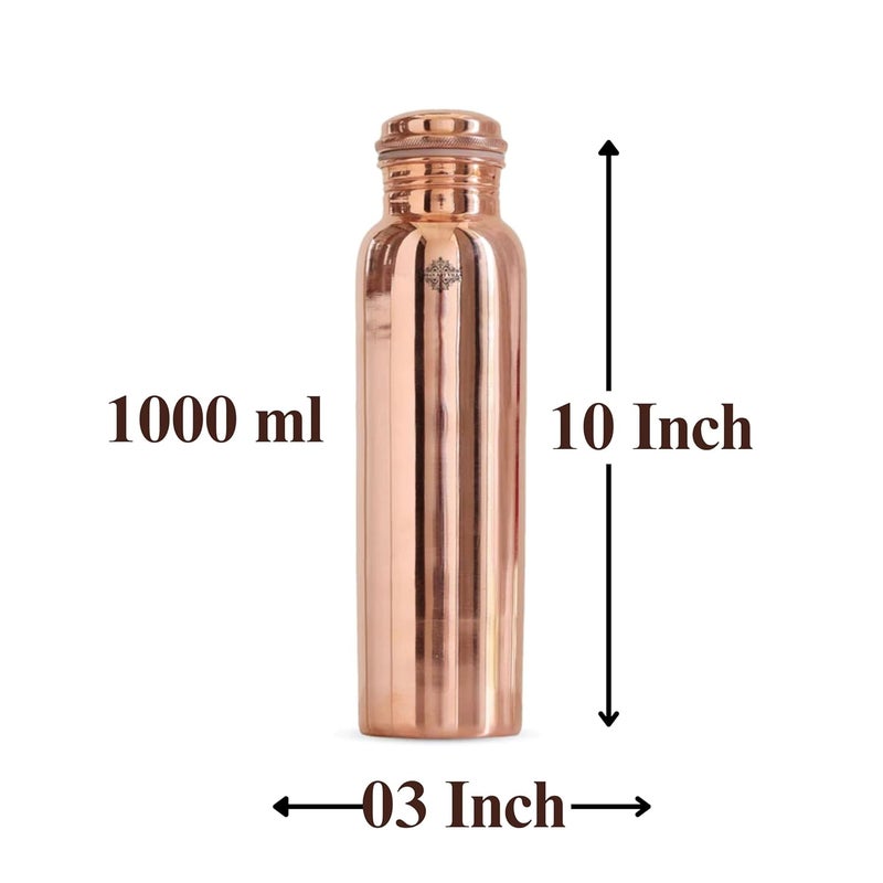 INDIAN ART VILLA INDIAN ART VILLA Pure Copper Leak Proof Bottle with Plain Shine Finish Design Drinkware Storage Purpose Ayurvedic Health Benefits Volume1 litre Set of 3  - Image 4