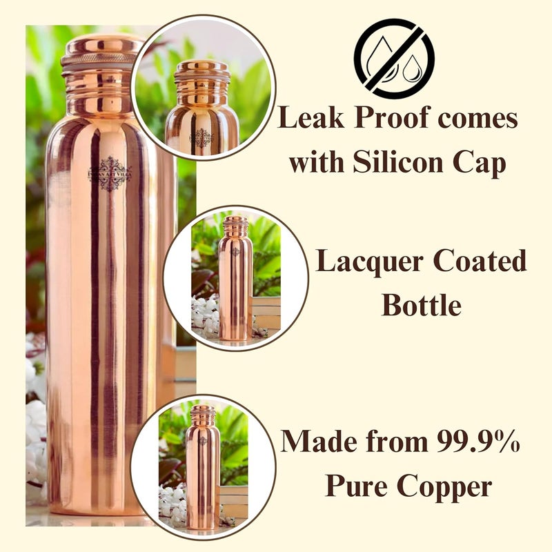 INDIAN ART VILLA INDIAN ART VILLA Pure Copper Leak Proof Bottle with Plain Shine Finish Design Drinkware Storage Purpose Ayurvedic Health Benefits Volume1 litre Set of 3  - Image 5