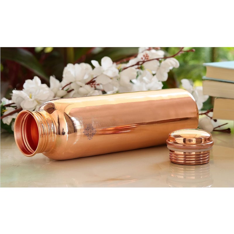 INDIAN ART VILLA INDIAN ART VILLA Pure Copper Leak Proof Bottle with Plain Shine Finish Design Drinkware Storage Purpose Ayurvedic Health Benefits Volume1 litre Set of 3  - Image 2