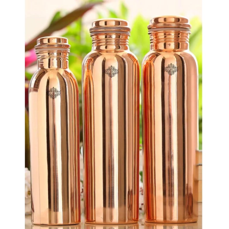 INDIAN ART VILLA INDIAN ART VILLA Pure Copper Leak Proof Bottle with Plain Shine Finish Design Drinkware Storage Purpose Ayurvedic Health Benefits Volume1 litre Set of 3  - Image 3