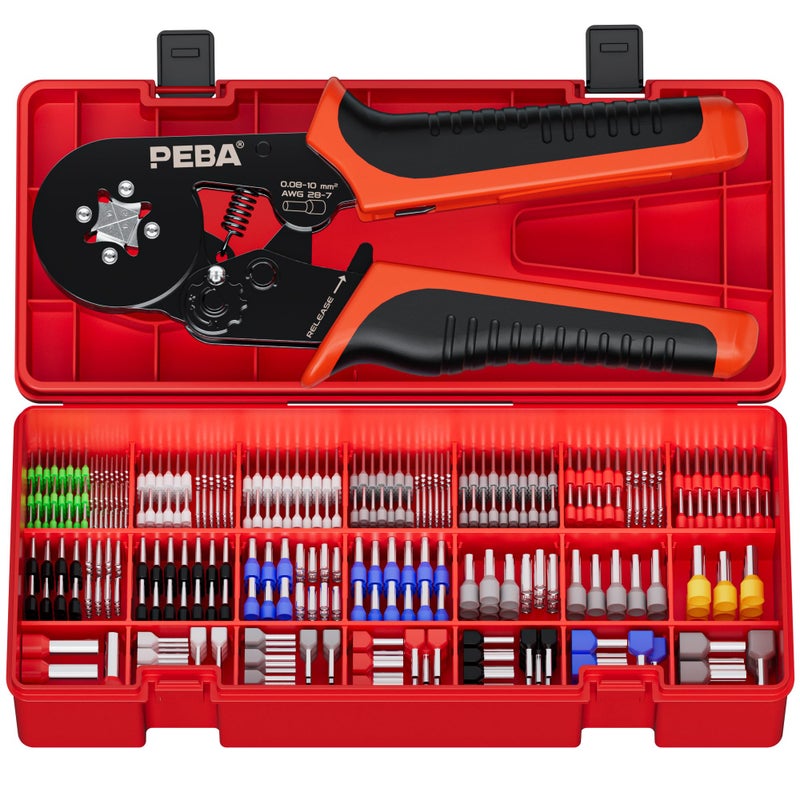 PEBA Ferrule Crimping Tool Kit 28 Sizes Tinned Copper Wire Ferrules incl Twin Ferrules Square Ratcheting Crimper AWG 287 SelfAdjusting Electrical Crimp Tool with DoubleLayer Storage Case - Image 2