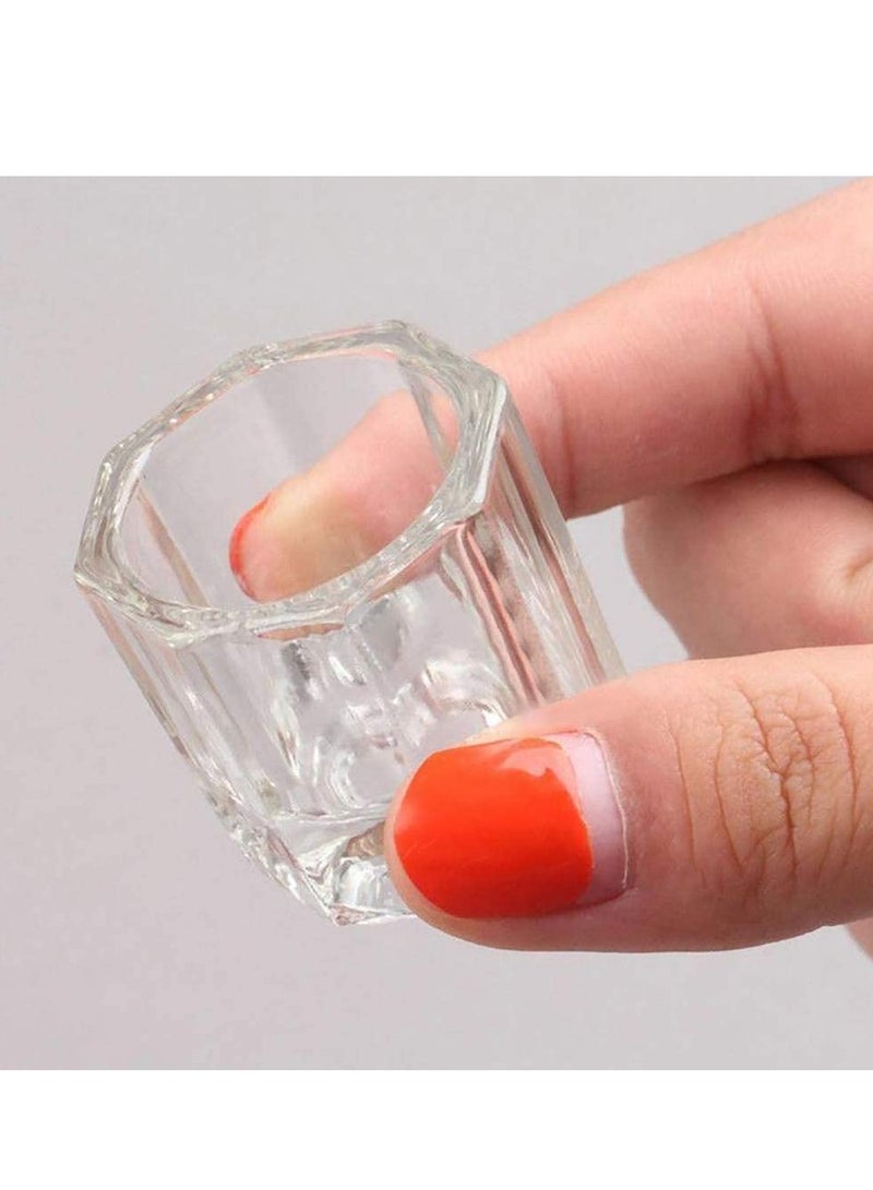 KASTWAVE 2Pcs Nail Art Dappen Dish with 6Pcs Acrylic Nail Brush Set, Acrylic Liquid Powder Styling Tool, Mini Glass Nail Cup with Lid Glass Crystal Bowl Acrylic UV Gel DIY Brush Nail Crystal Cup Set - Image 5