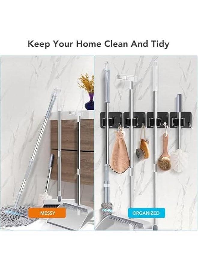 HOOKOR Mop Broom Holder No Drill, Mop Broom Organizer Wall Mounted Heavy Duty with Hooks Hanger, Self Adhesive Stainless Steel for Bathroom, Kitchen, Office,5 Pack (Black)  - Image 3