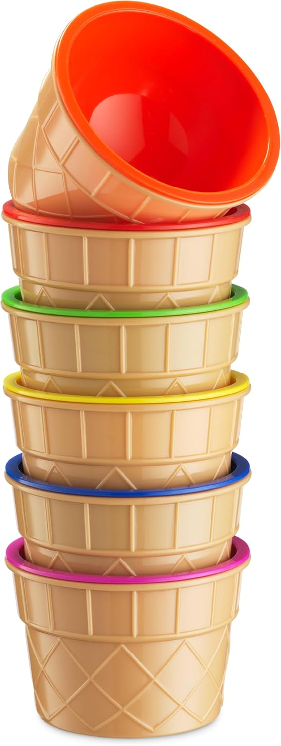 JoyServe Ice Cream Bowls and Spoons Set  Pack of 6 Reusable Plastic Ice Cream Cups and Waffle Cone Shaped Spoons for Dessert Frozen Yogurt Gelato Birthday Party Decorations - Image 5